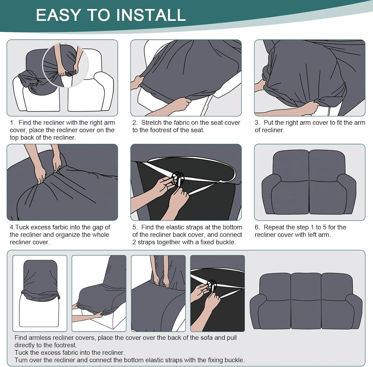 Ruaozz stretch sofa cover elastic bottom and strap mechanism