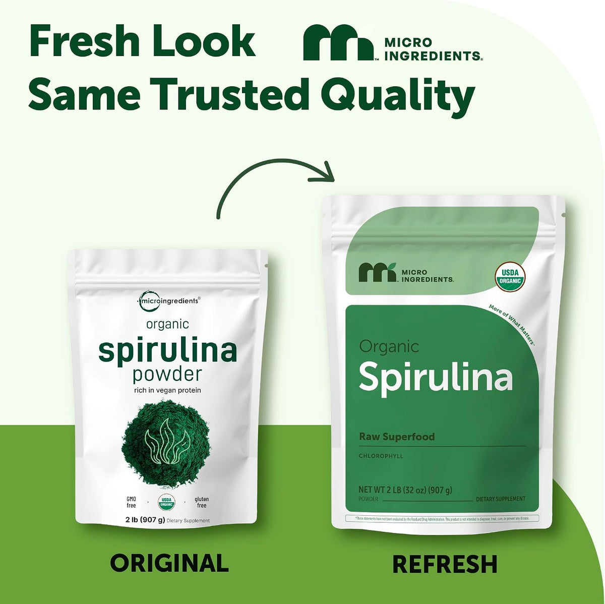 Micro Ingredients spirulina powder pouch nutrition label details