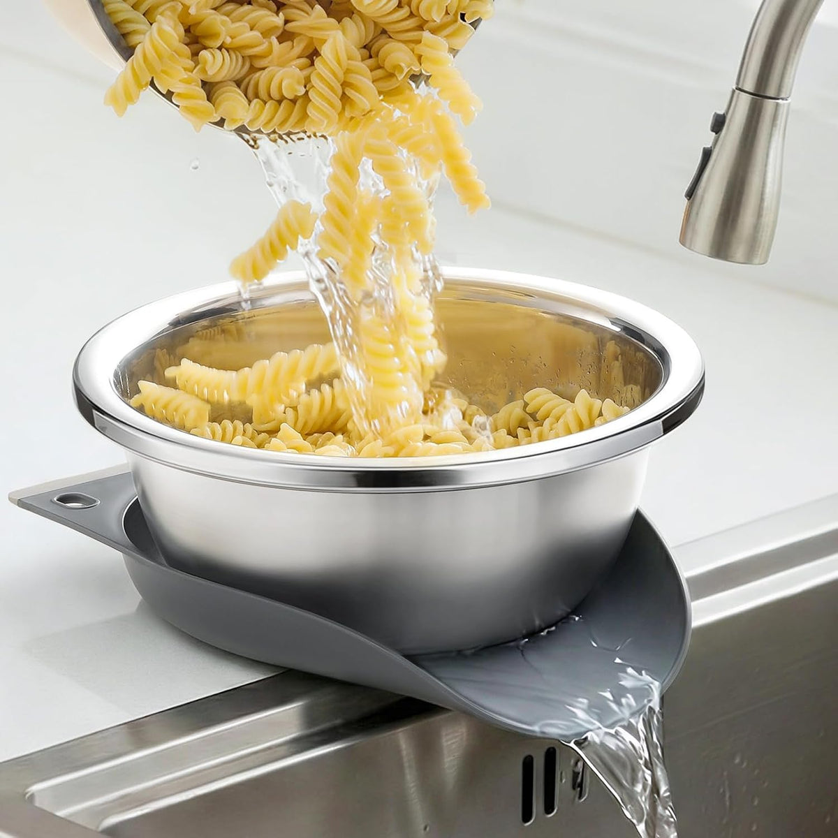 Netany stainless steel colander front view showing microporous draining base.