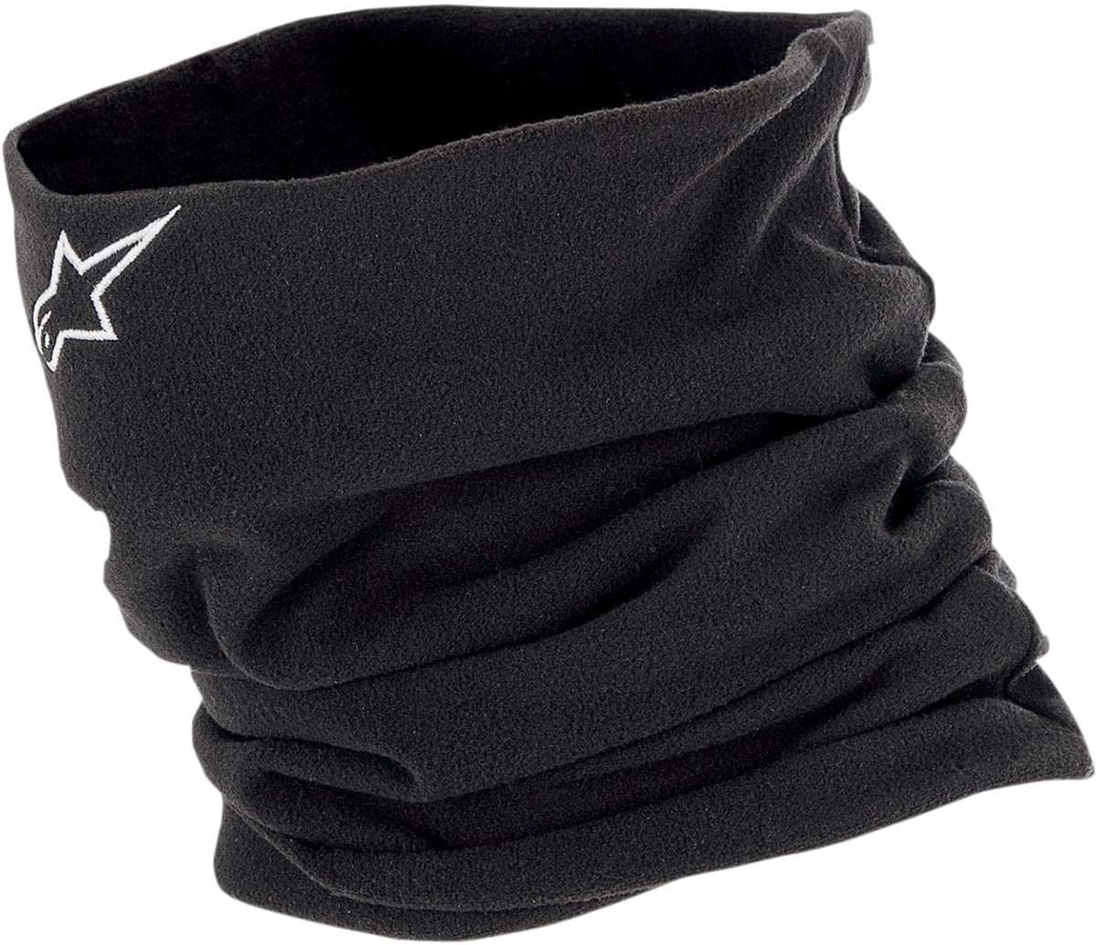Alpinestars Unisex Motorcycle Neck Warmer in Black featuring embroidered logo front view.