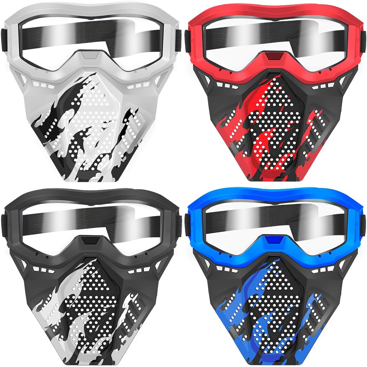 POKONBOY Kids Tactical Mask front view showing white camouflage pattern and protective clear goggles