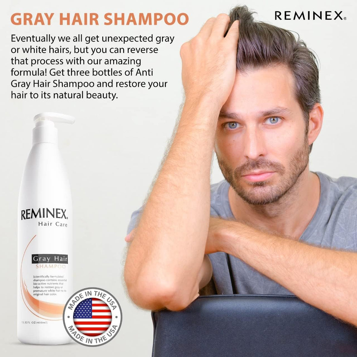 Reminex anti gray hair shampoo back panel details
