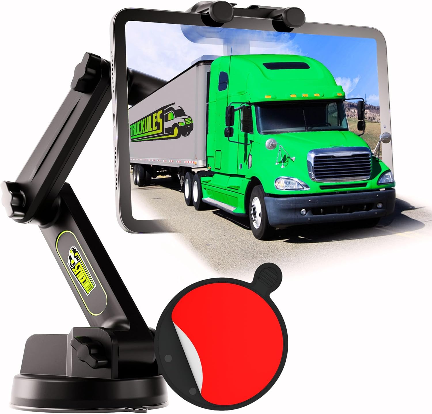 Truckules tablet holder for truck premium front view highlighting the adjustable heavy duty design.