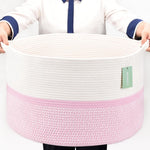 Large Cotton Rope Blanket Basket, 87L Laundry Hamper, White & Gray | Collapsible Woven Nursery Hamper, Sturdy Handles for Clothes Toys Towels, Ideal for Living Room Bedroom Bathroom - Image 12