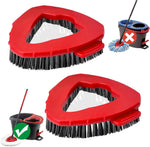 Koolstuffs spin mop scrub brush head front view showing red and black triangular base with hard bristles.