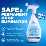 Pooph pet odor spray bottle on a wooden table