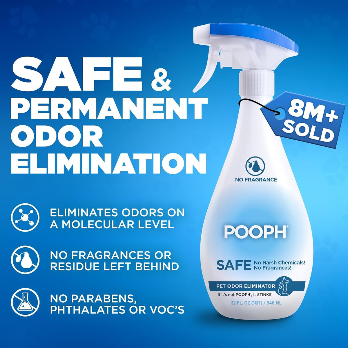Pooph pet odor spray bottle on a wooden table