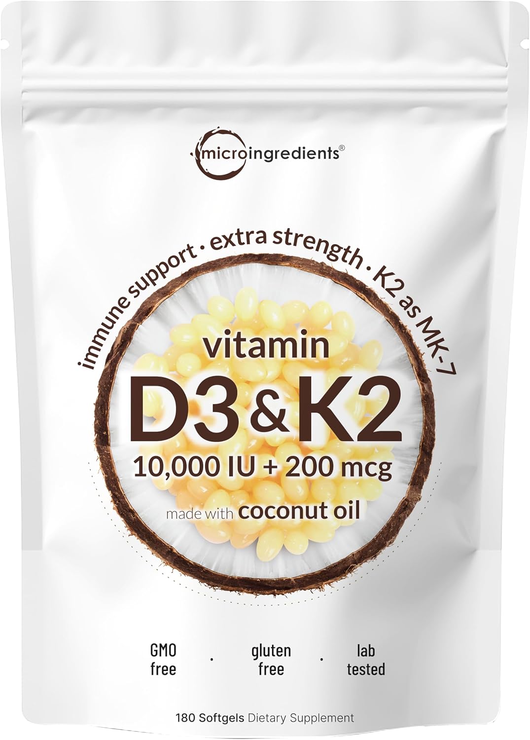 Micro Ingredients Vitamin D3 K2 front pouch view supplement