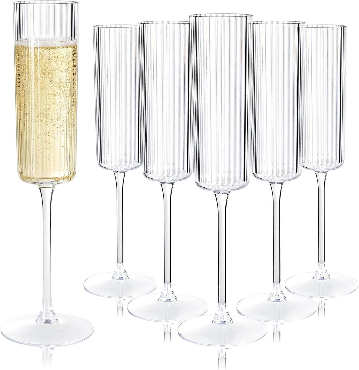 Joyido 36 Pack Clear Plastic Champagne Flutes front view for wedding decor.