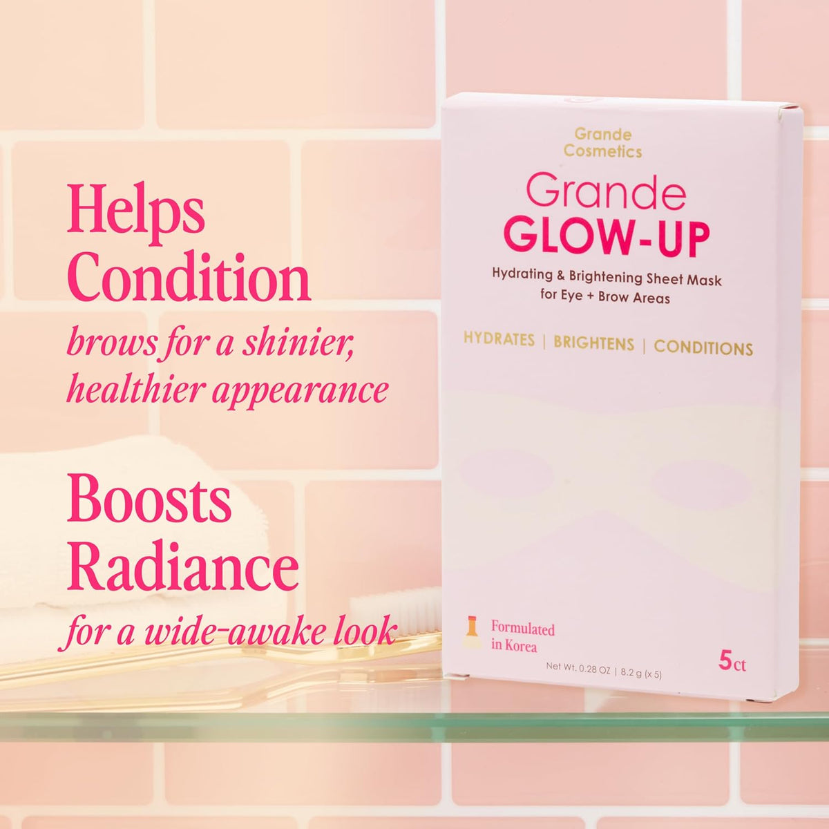 Grande Cosmetics GrandeGLOW Up superhero-shaped sheet mask applied to face