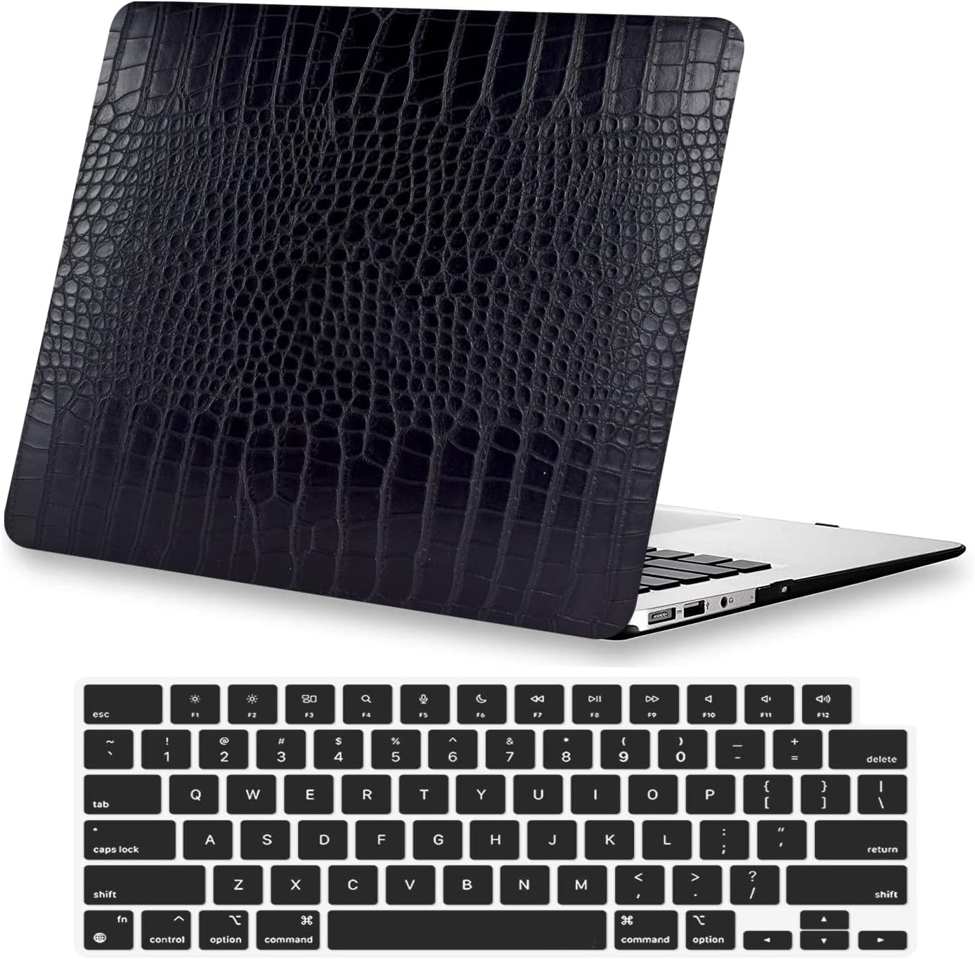 KEROM black crocodile MacBook Air thirteen inch case front view displaying premium alligator texture pattern