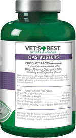 Vet's Best Gas Busters supplement bottle in hand for scale