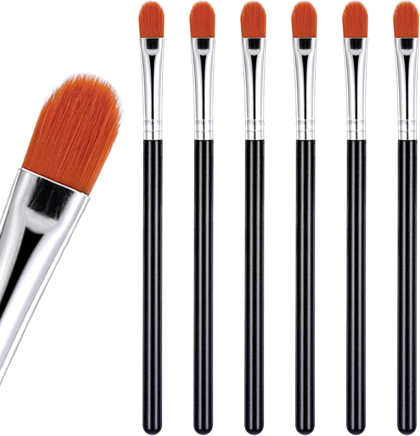 Qianyu flat eye shadow primer applicator brush set front view showing six black and silver handles.