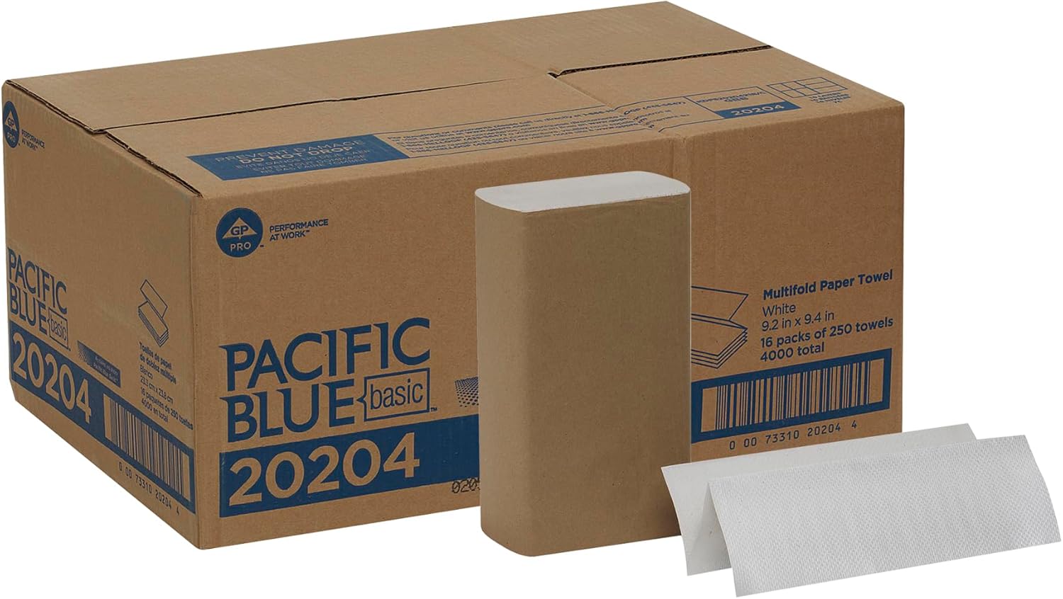 Pacific Blue Basic Multifold Paper Towels (Previously Branded Acclaim) by GP PRO (Georgia-Pacific), White, 20204, 250 Towels Per Pack, 16 Packs Per Case, (Case of 16 Packs, 250 per Pack) - Image 1