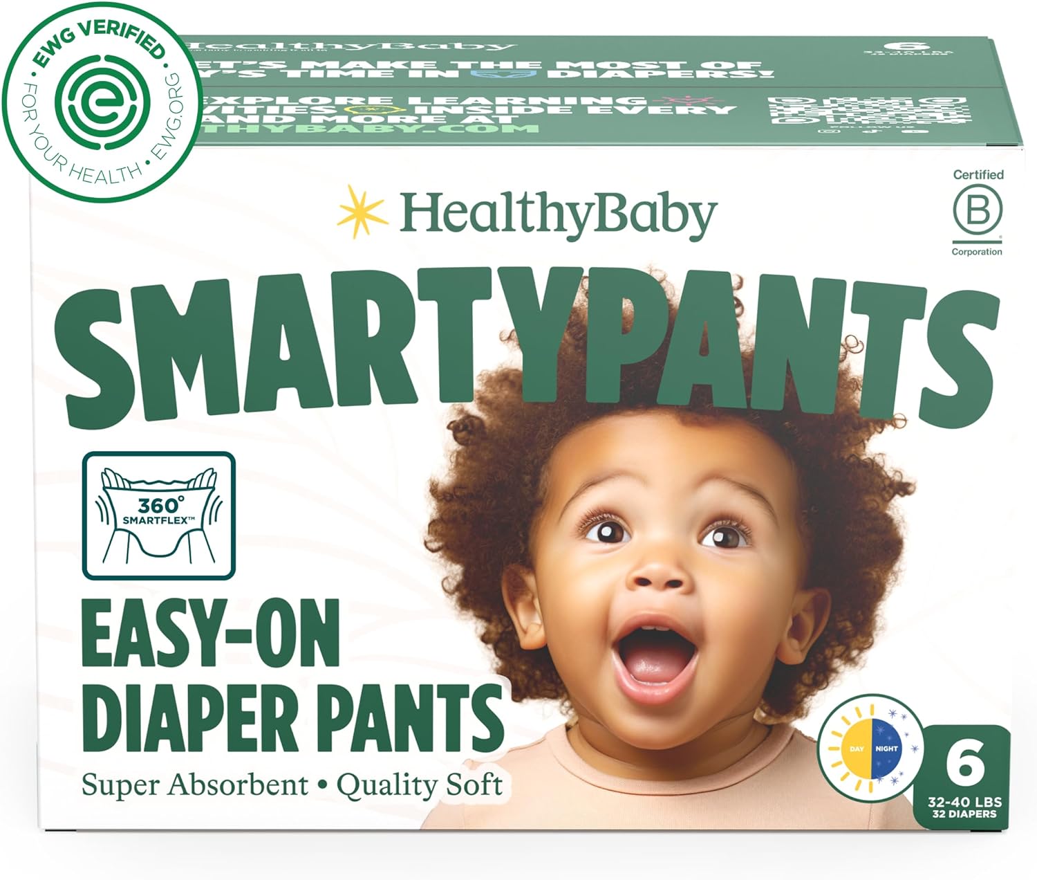 SmartyPants Pull Up Style Diapers | EWG Verified Safe & Plant-Based | Quilted 360 Waistband, Super Absorbent for Overnight Leak Protection | Training Pants by HealthyBaby | Size 6 (32 Count) - Image 1