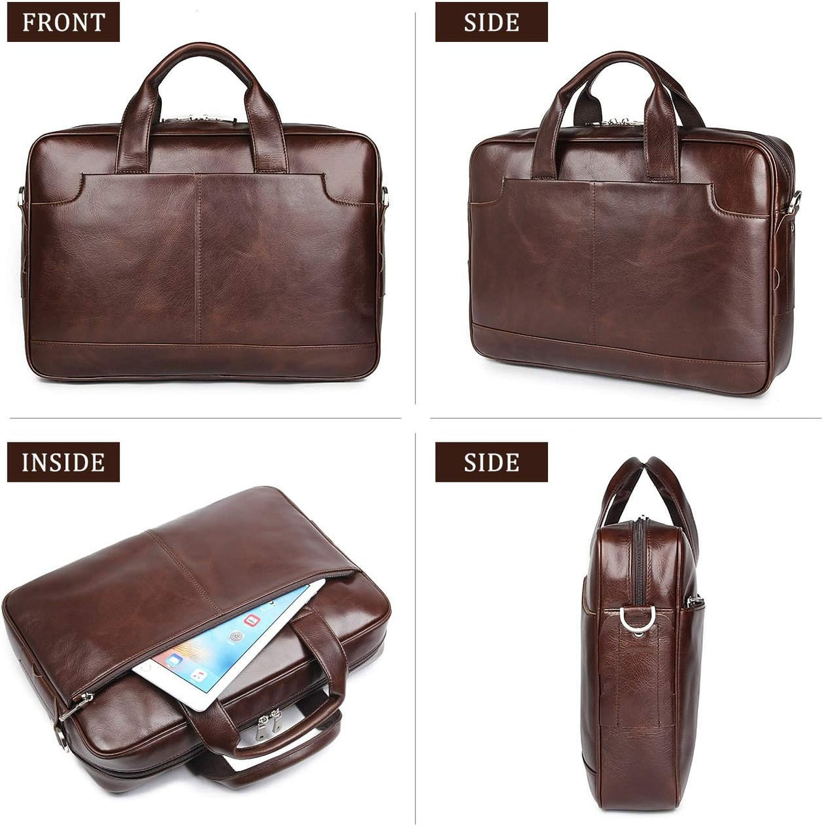 Augus vintage leather messenger bag side profile