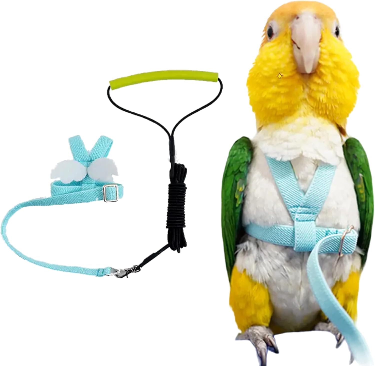 Barn Eleven blue parrot harness with decorative wings