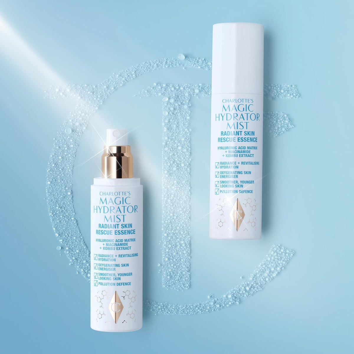 USA imported Charlotte Tilbury skin revival mist application close up