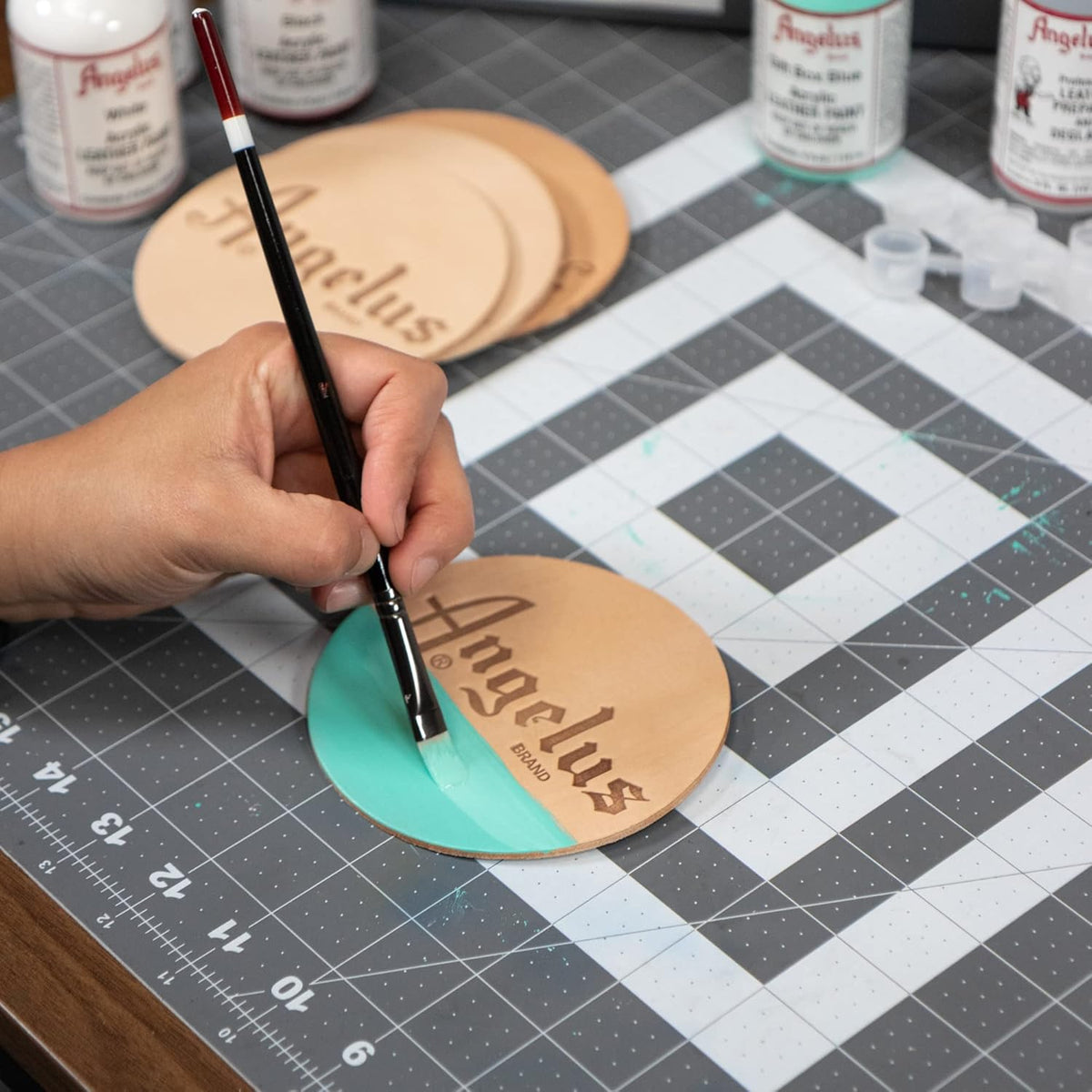 Flexible leather paint swatch on smooth material