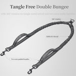 Shock absorbing bungee dog leash extension for two dogs