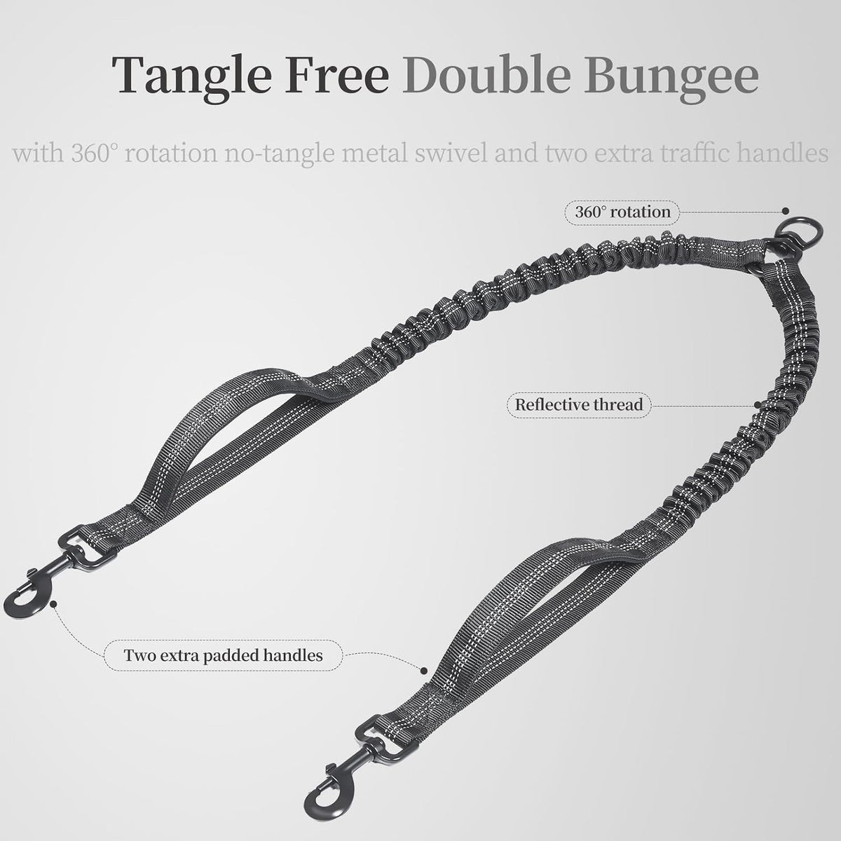 Shock absorbing bungee dog leash extension for two dogs