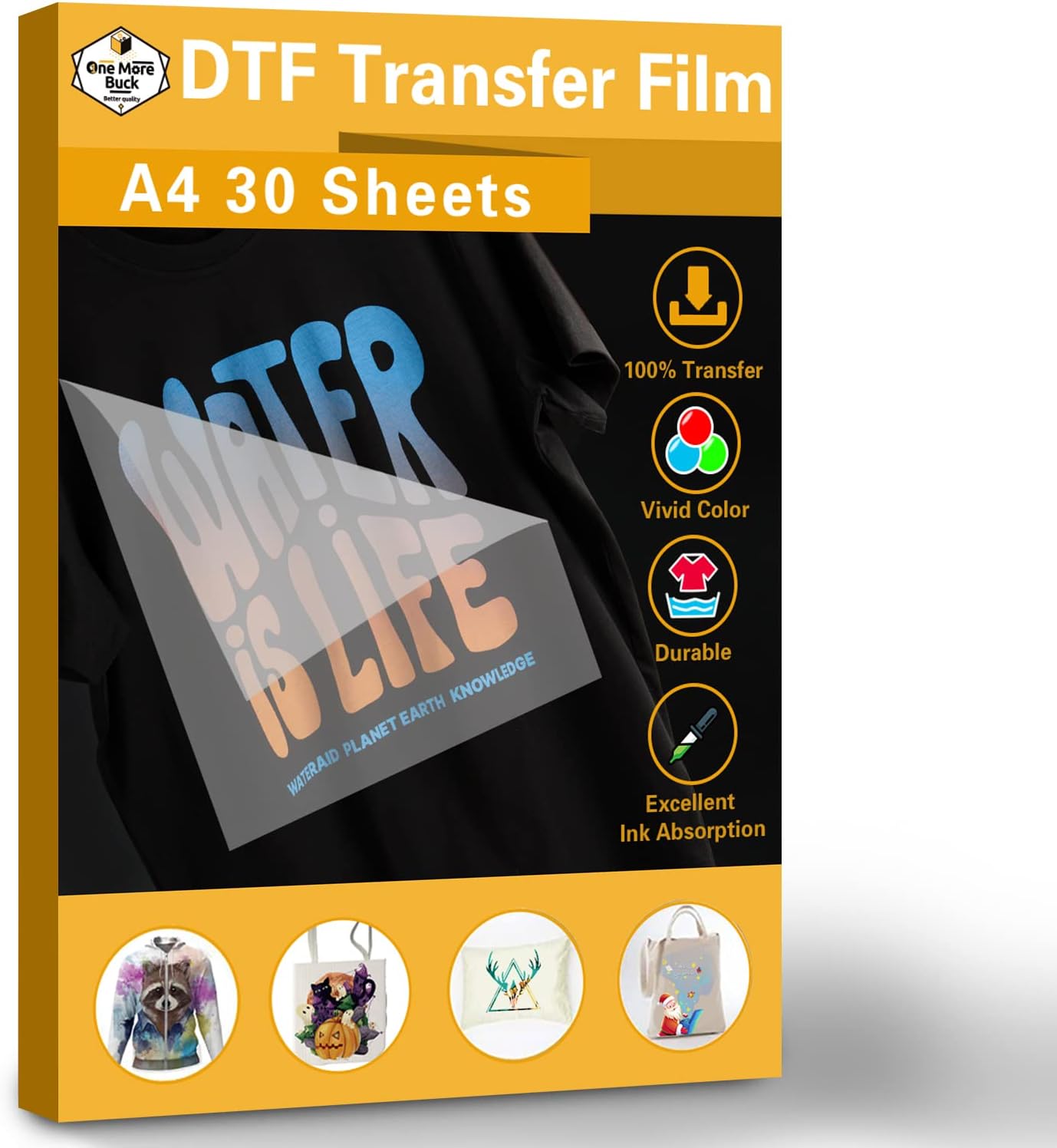OneMoreBuck DTF Transfer A4 30 Sheets, Matte Clear PreTreat Sheets PET Heat Transfer Paper for DIY, Direct to Film Print on Any Textile - Image 1