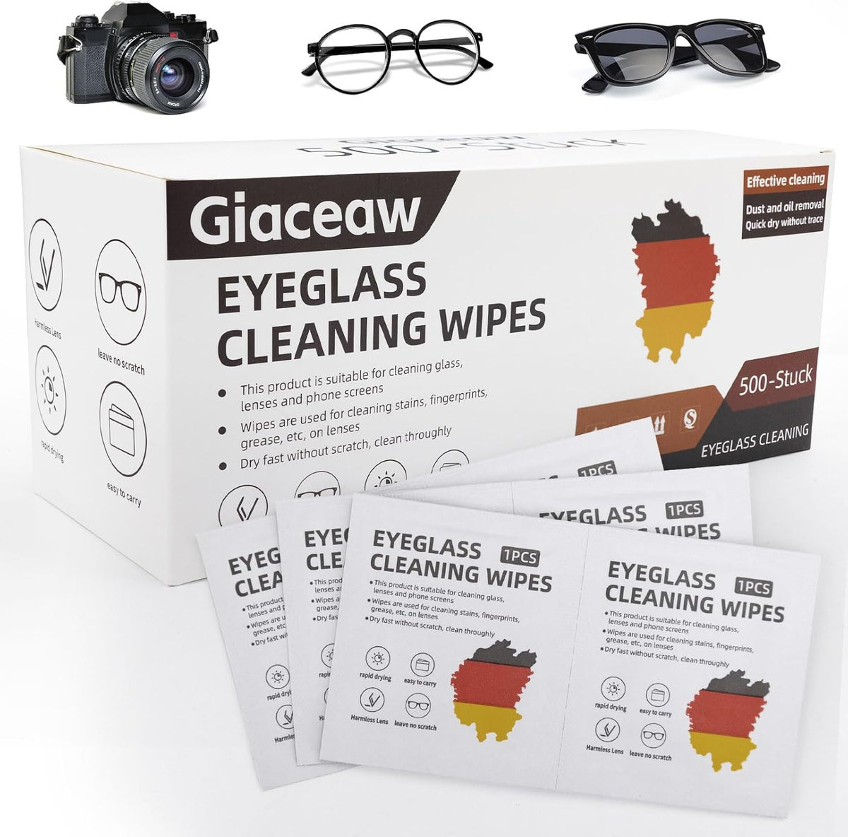 OPTEEL Giaceaw pre moistened lens wipes bulk box front view