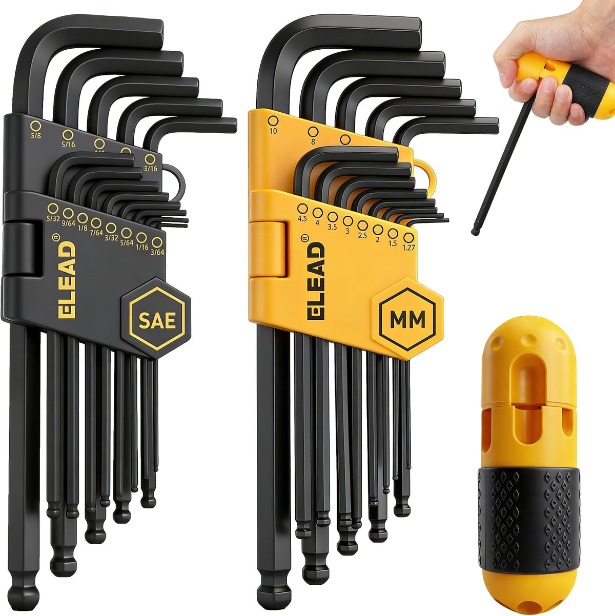 31-Piece Hex Key Set - Allen Wrench Set, SAE and Metric Allen Keys MM(0.7mm-10mm) SAE(0.028"-3/8) Heat-Treated, Torque Handle, High Leverage, Long & Short Keys, Easy Organization - Image 10