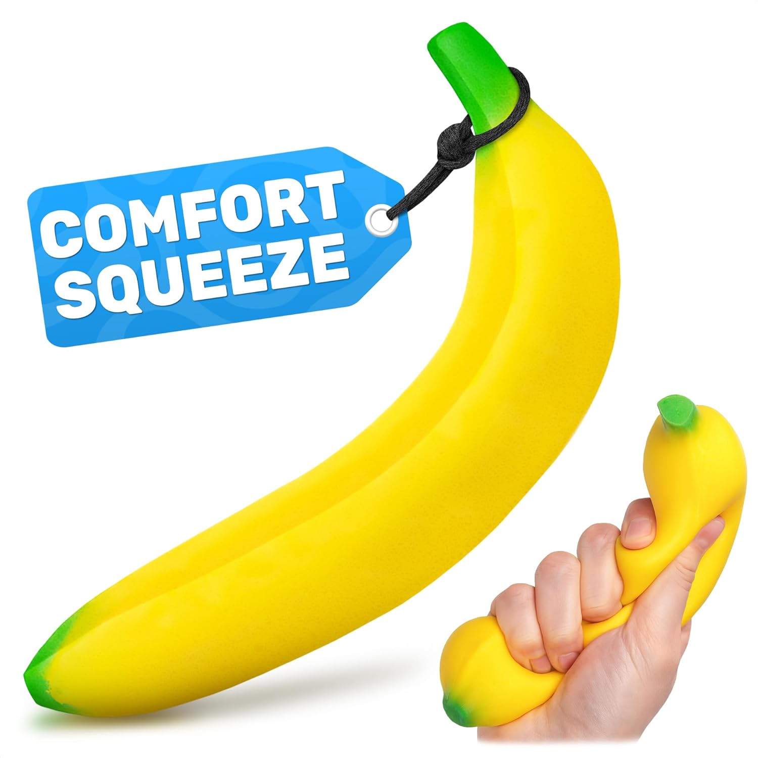 Tesorrio fake banana stress relief fidget front view desk toy