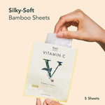 Rael Vitamin C and Tea Tree sheet mask packets arranged neatly to highlight the clean botanical skincare ingredients.