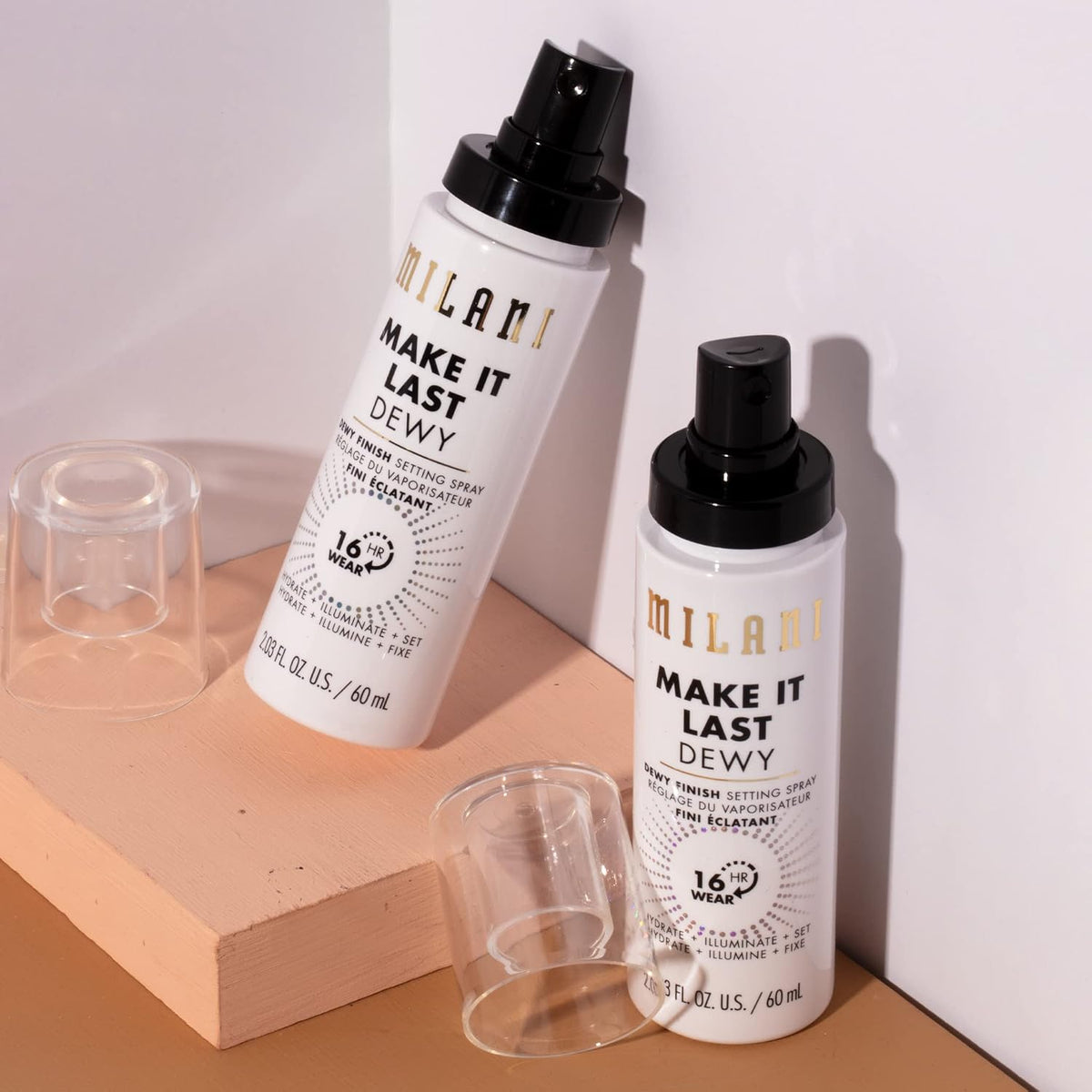 Milani cruelty free makeup setting spray packaging details.