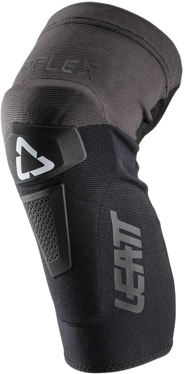 Leatt Knee Guard AirFlex Hybrid Adult Black Large front view showing hard shell plate and slim protective profile.