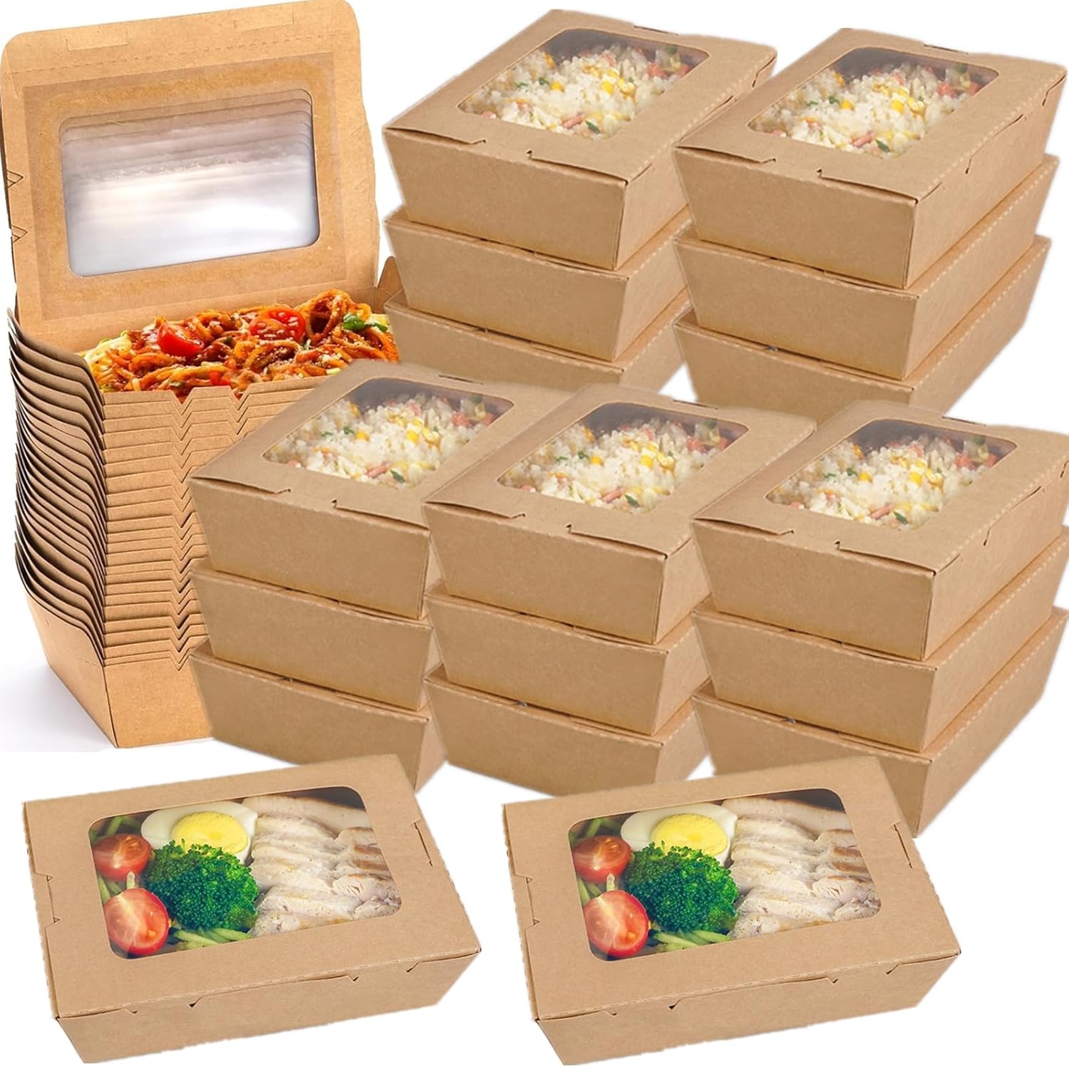 Nroziet Kraft Paper Take Out Food Containers front view 50 pack meal prep boxes
