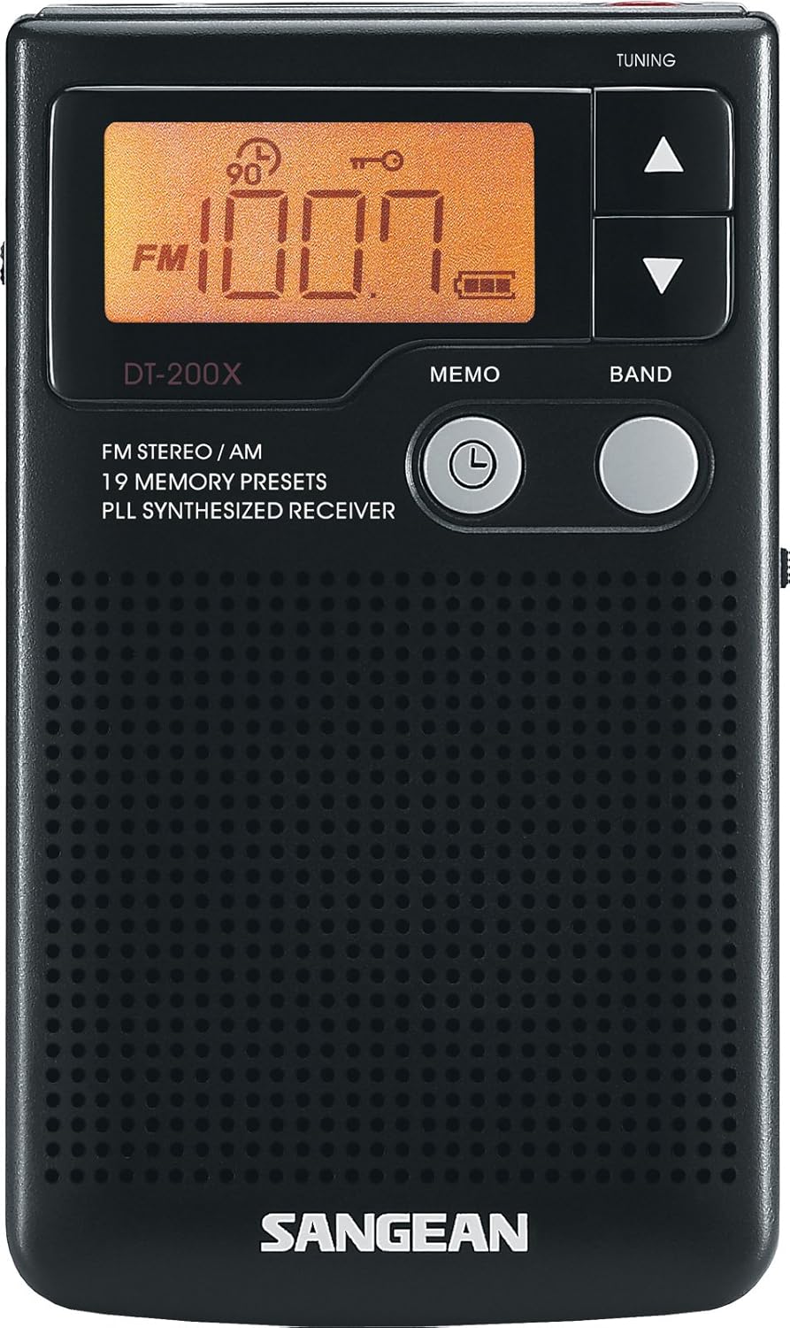 Sangean DT-200X portable pocket radio front view