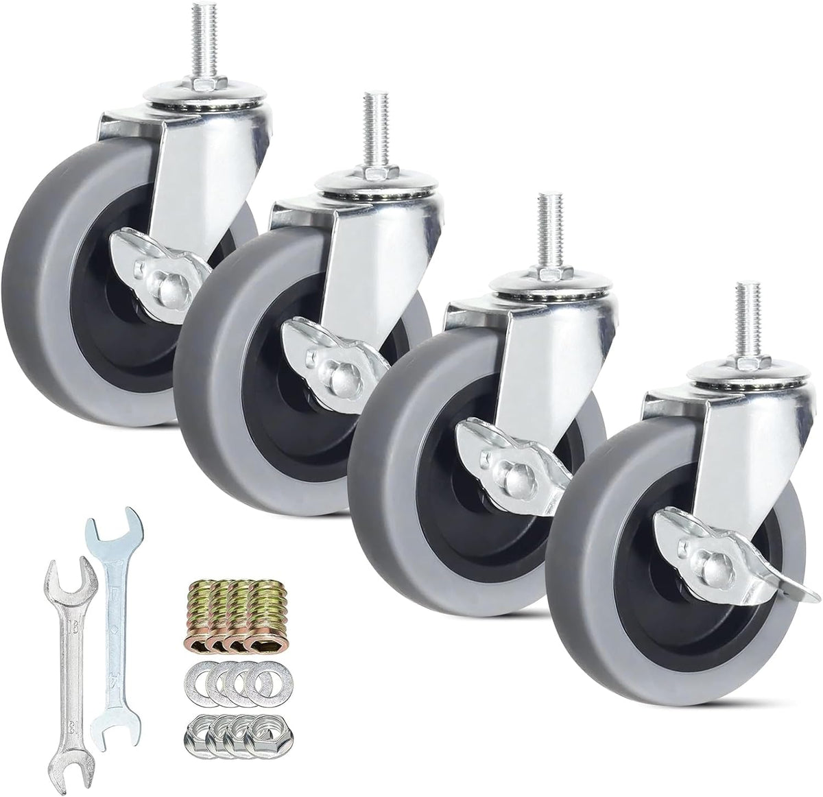 Caster Wheels, Heavy Duty Casters Threaded Stem Casters No Noise Swivel Casters Locking Castor Wheels for Funiture, Workbench, Carts (3 Inch, Imperial Size 5/16''-18x25mm) - Image 12
