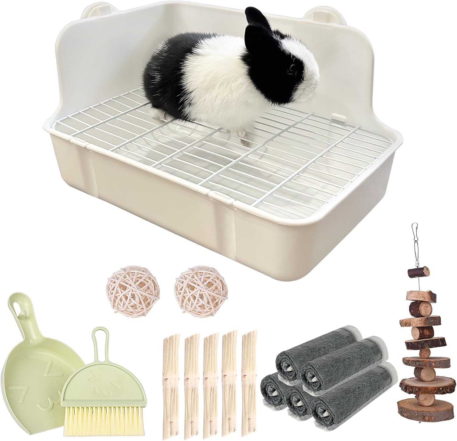 Rubyhome rabbit litter box front view with removable white grate
