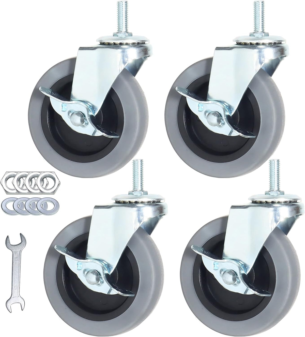 Caster Wheels, Heavy Duty Casters Threaded Stem Casters No Noise Swivel Casters Locking Castor Wheels for Funiture, Workbench, Carts (3 Inch, Imperial Size 5/16''-18x25mm) - Image 10