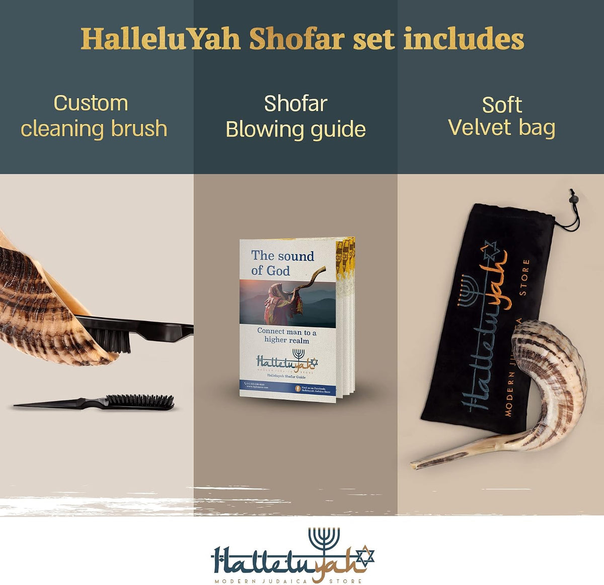 HalleluYAH KOSHER ODORLESS Ram Horn Shofar - 14"-16", Smooth Mouthpiece, Velvet Bag, Clean Brush, Shofar Guide - Made In Israel - Image 3
