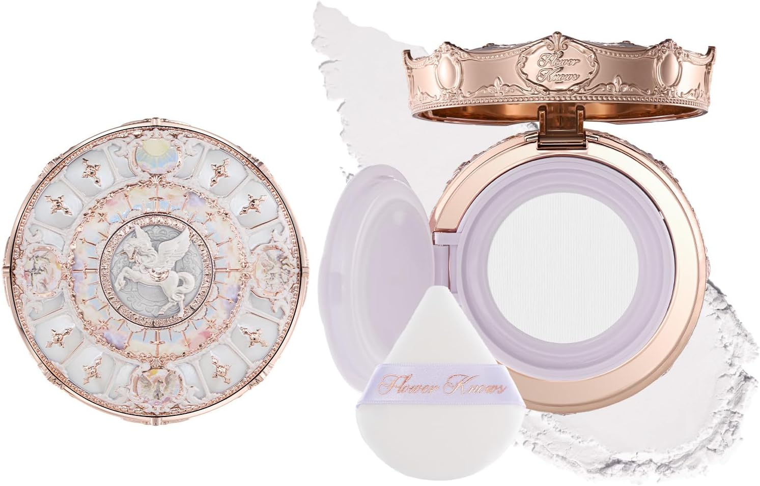 Flower Knows Knight Unicorn Cloud Loose Setting Powder, Talc-Free Fine-Milled Pore-Blurring Powder, Up to 24H Oil Control, Built-in Mirror Case, 2 Puffs, 0.28 Oz (01 Translucent Fair) - Image 1
