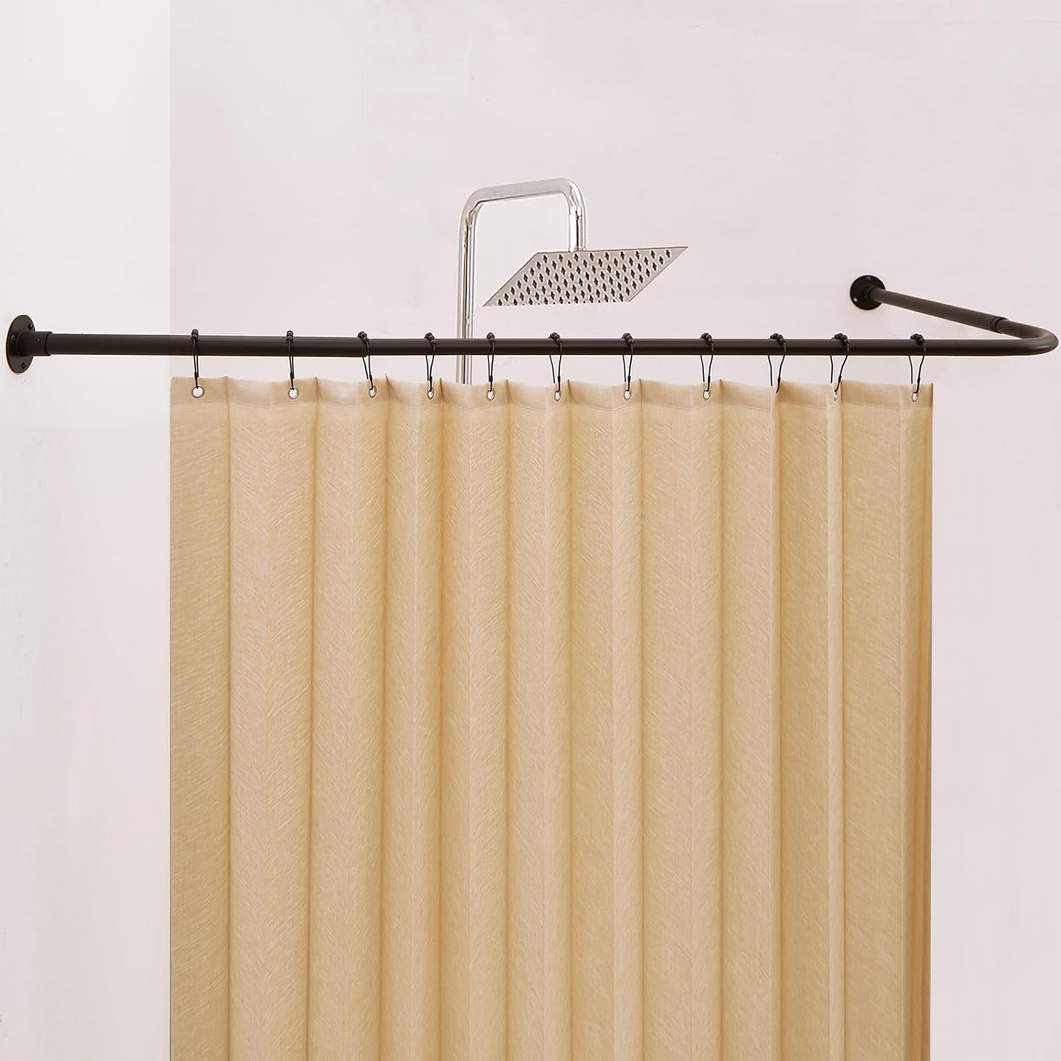 Crkmire L shaped corner shower curtain rod matte black front view