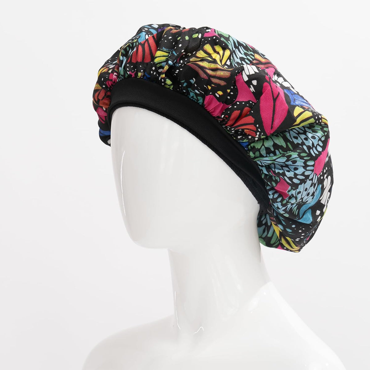 Evolve satin bonnet folded showcasing assorted Moroccan print