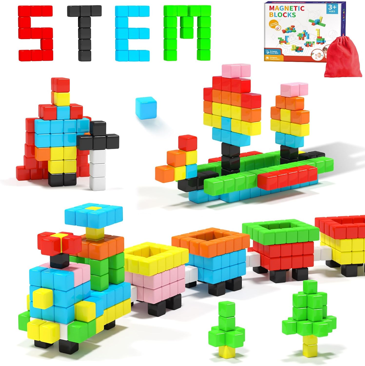 Hiwawind magnetic blocks forty pieces set front view educational STEM toys