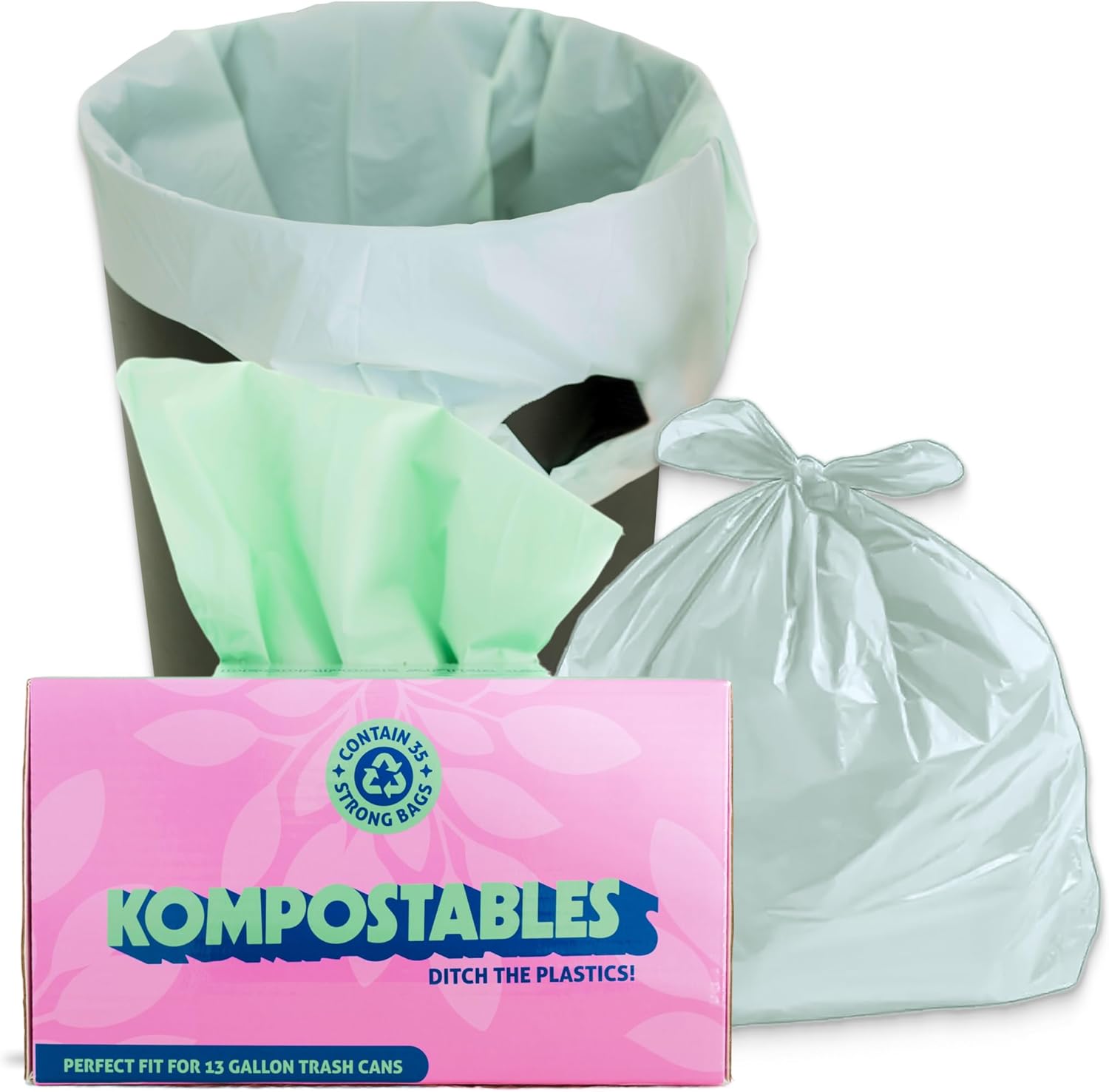 Kompostables 13 Gallon Home Compostable Kitchen Trash Bags box front view