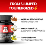 Authentic imported Korean red ginseng capsules for mental focus and stamina.