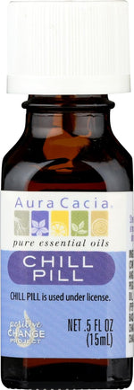 Aura Cacia Chill Pill essential oil front view bottle packaging