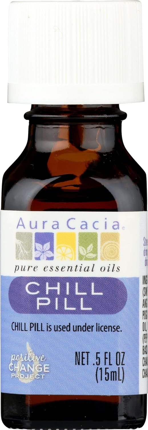 Aura Cacia Chill Pill essential oil front view bottle packaging