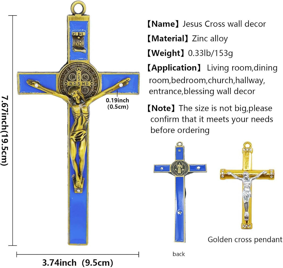 Rnuie Saint Benedict cross pendant blue enamel close up