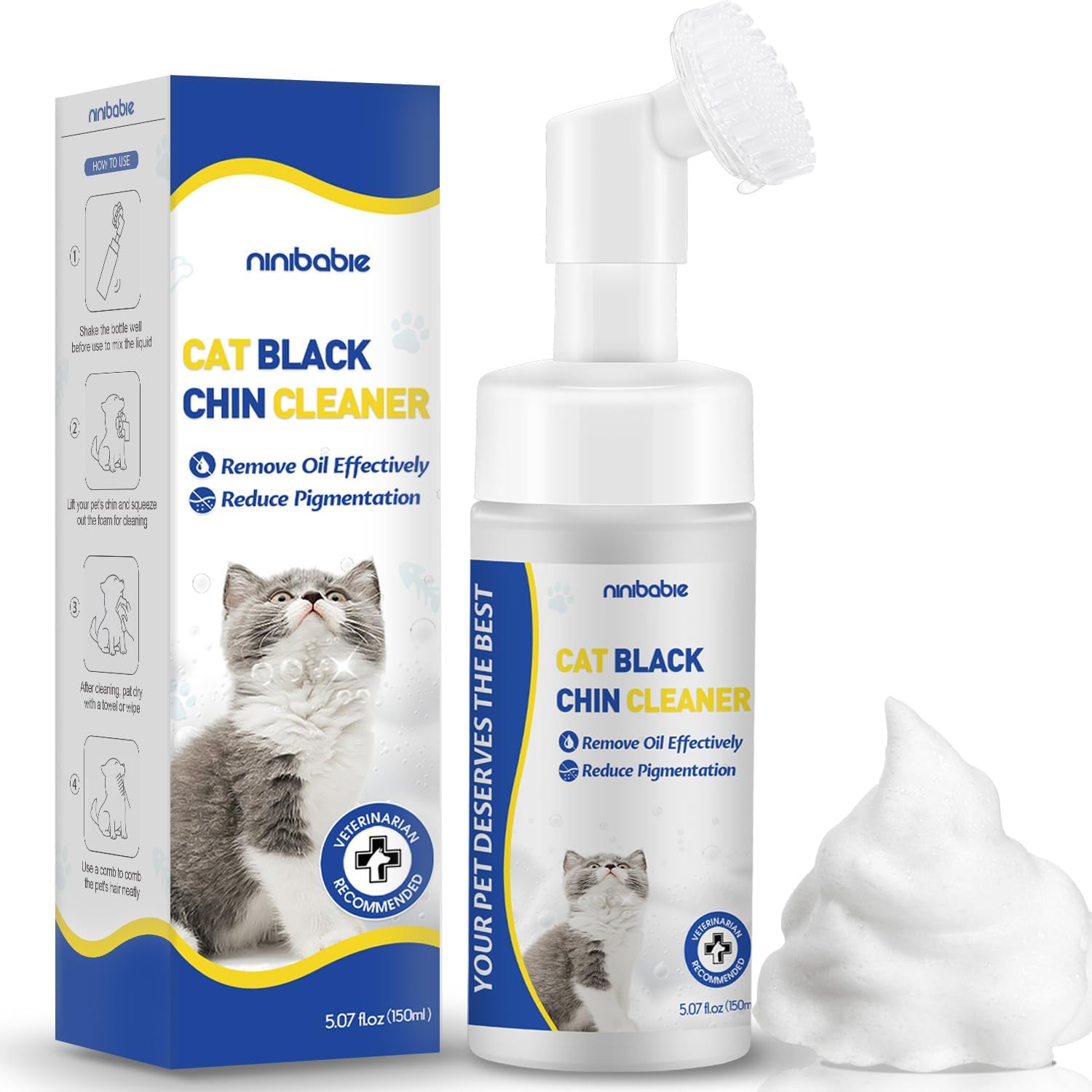 Ninibabie Cat Black Seed Cleaner front view of the bottle with built-in brush head