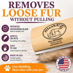Sleekez deshedding brush removing hair from fabric surface