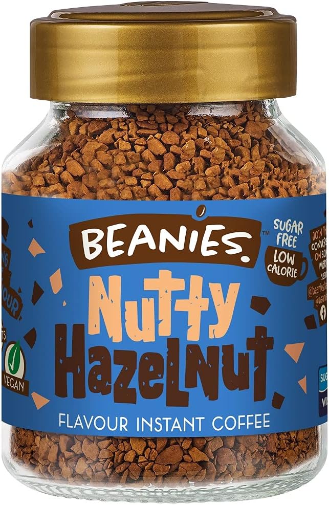 Beanies Nutty Hazelnut Instant Coffee front view gourmet jar
